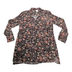 J. Jill Paisley Button-Down Tunic Blouse Size M